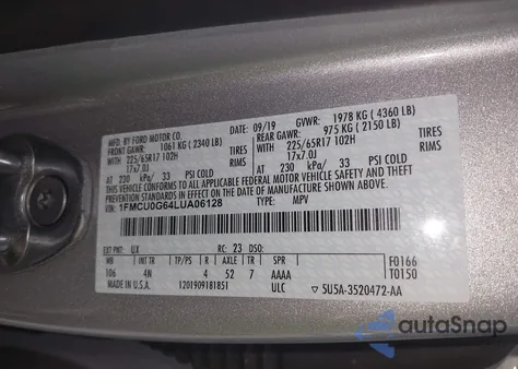 2020 Ford Escape Se from USA, damaged, VIN 1FMCU0G64LUA06128